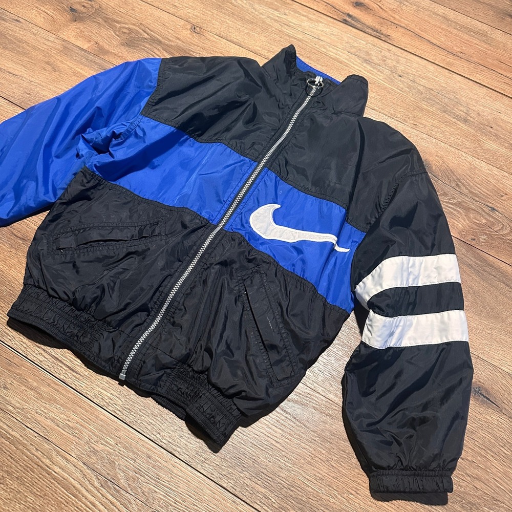 Vintage Nike Black Blue Windbreaker Jacket Kids M